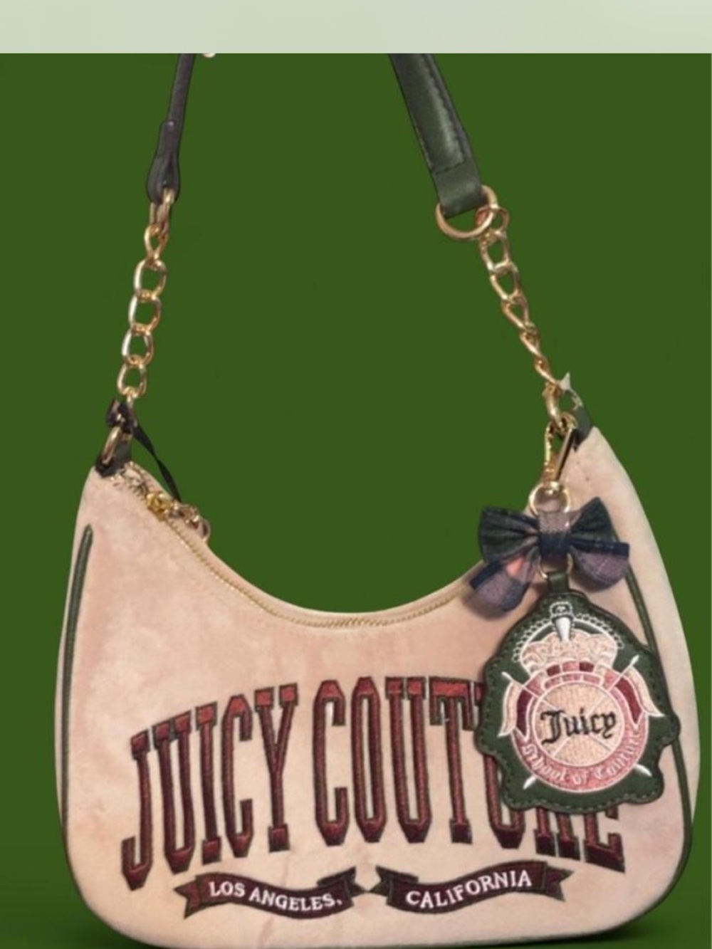 Juicy Couture Blush Pink Suede Shoulder Bag with Crest Charm